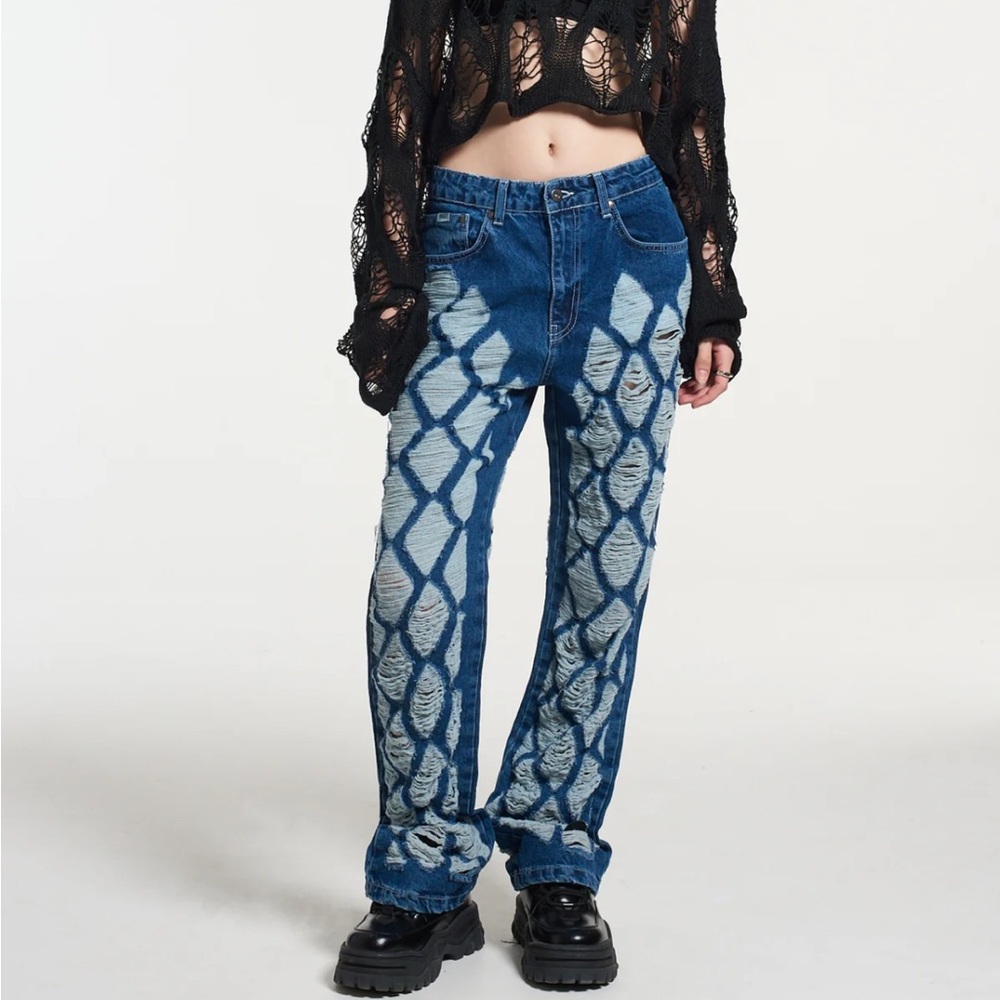 THE RAGGED PRIEST Blitzed Fray Jeans Womens 34 Blue Festival Distressed Grunge
